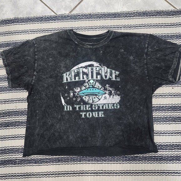Fifth Sun Tops - Fifth Sun Women's Cropped Shirt Black L Alien Screaming Acid Wash Size XL